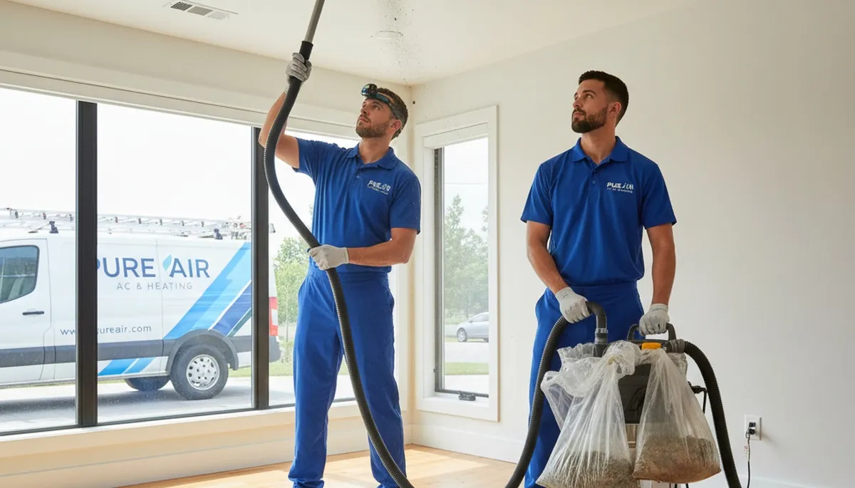 Technician cleaning air ducts for AC system in Raleigh NC home to improve HVAC airflow and air quality